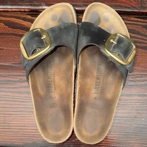 Birkenstock Black Slides with Gold Accents